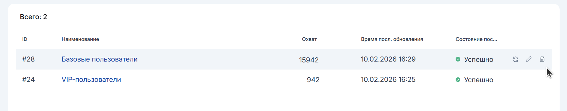 Список аудиторий